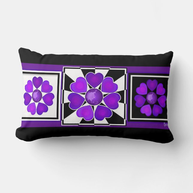 Coussin Rectangle B&W Purple Hearts Beating (Recto)