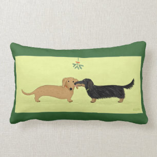 Coussin Rectangle Baiser de gui de teckel - Noël de chien de