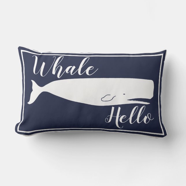 Coussin Rectangle Baleine blanche côtière bonjour et monogramme de (Recto)