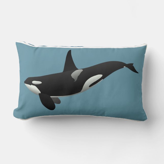Coussin Rectangle Baleine tueuse Orca Nautique Bleu noir blanc (Recto)