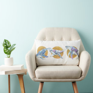 Coussin Rectangle Baleines Trio flotter et rêve