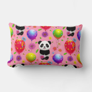 Coussin Rectangle Ballon Coloré et Motif de Panda avec Fleurs