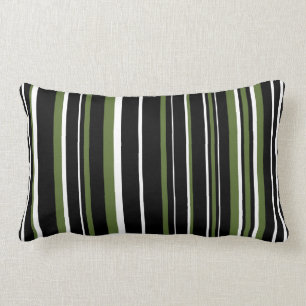 Coussin Rectangle Bande de codes à barres noir, vert olive et blanc