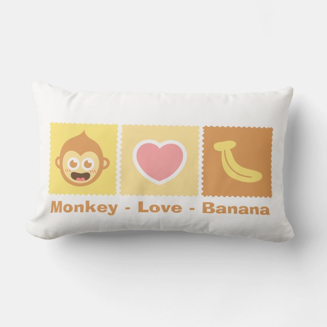 Coussin Rectangle Bande dessinée mignonne de singe - amour - banane (Recto)
