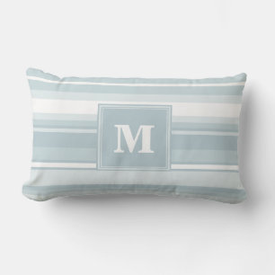 Coussin Rectangle Bandes bleu glace monogramme