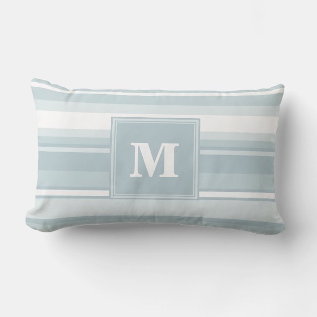 Coussin Rectangle Bandes bleu glace monogramme (Recto)
