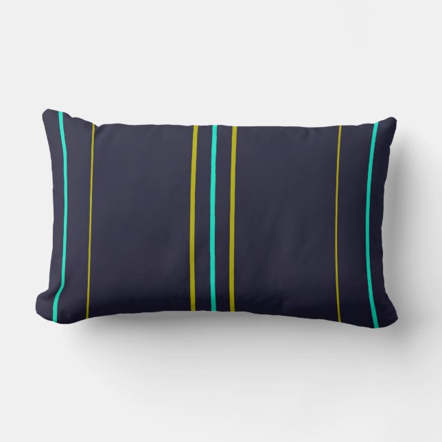 Coussin Rectangle Bandes bleues et vertes sur indigo (Recto)