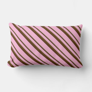 Coussin Rectangle Bandes de bonbons, rose et chocolat