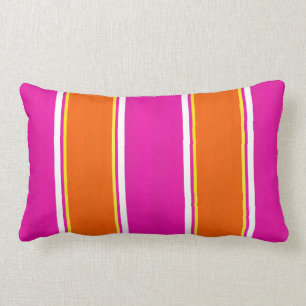 Coussin Rectangle Bandes de Cabana orange rose chaud