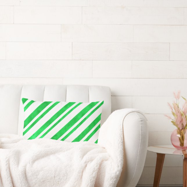 Coussin Rectangle Bandes de Sucre de canne d'aquarelle verte (Canapé)