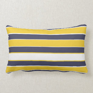 Coussin Rectangle Bandes horizontales, jaune moutarde, bleu marine, 