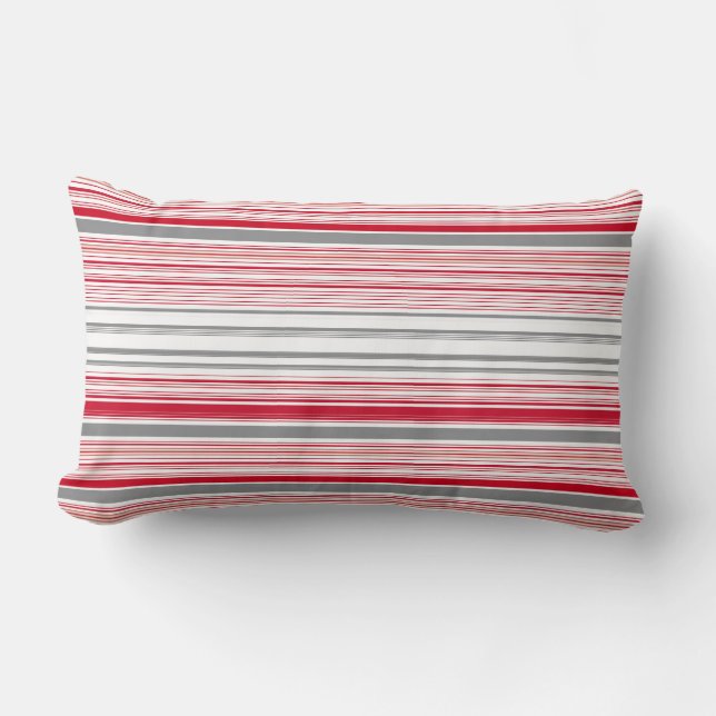 Coussin Rectangle Bandes rouges gris mignonnes (Recto)