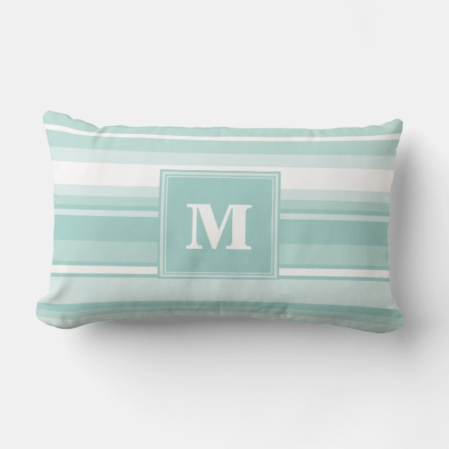 Coussin Rectangle Bandes vertes de menthe monogramme (Recto)