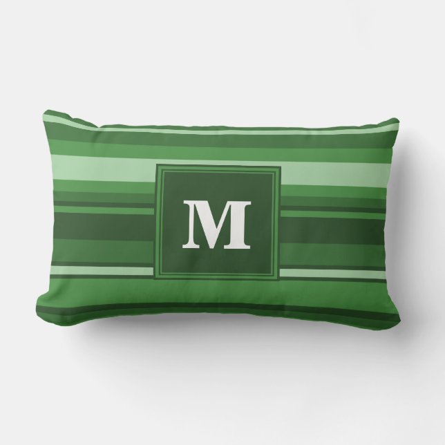 Coussin Rectangle Bandes vertes monogrammes (Recto)