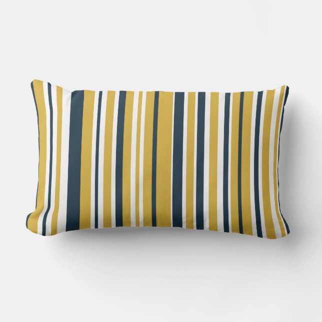 Coussin Rectangle Bandes Verticales Moutarde Jaune, Bleu Marine, Bla (Recto)