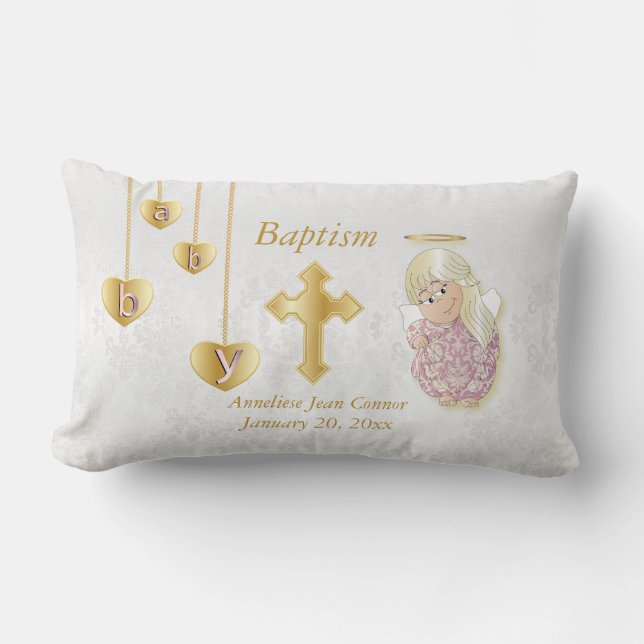 Coussin Rectangle Baptême de la petite fille d'ange (Recto)