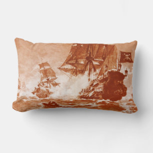 Coussin Rectangle BATAILLE DE NAVIRE PIRATE EN sépia brun