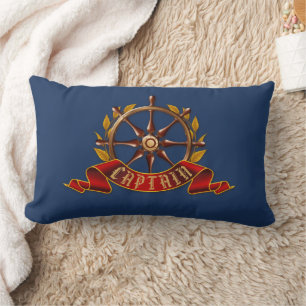 Coussin Rectangle Bateau de capitaine d'or nautique Marine Bleue