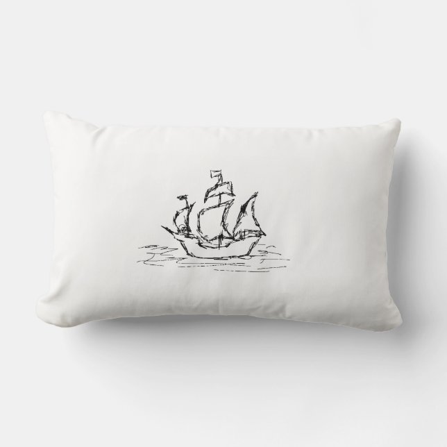 Coussin Rectangle Bateau de pirate. Noir et blanc. (Recto)