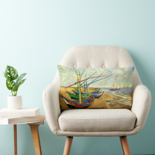 Coussin Rectangle Bateaux de pêche de Van Gogh sur la plage à Sainte