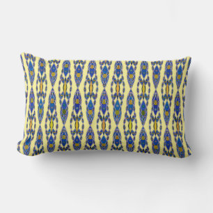 Coussin Rectangle Batik tribal - Acier bleu, gris et jaune