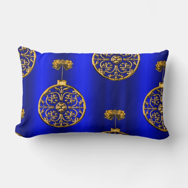 Coussin Rectangle Baubles de Noël en bleu (Recto)