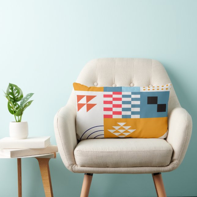 Coussin Rectangle Bauhaus Style géométrique Bleu et Or (Chaise)