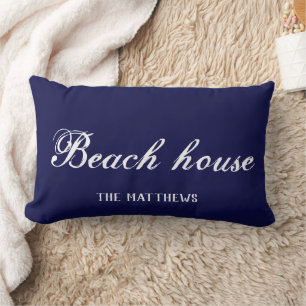Coussin Rectangle Beach House Bateau Navy Blue Custom Coordonnées 