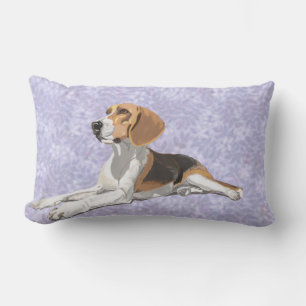 Coussin Rectangle Beagle blanc, noir et fauve sur fond floral bleu
