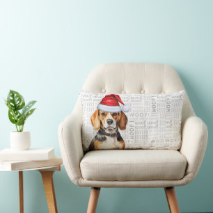Coussin Rectangle Beagle de Noël Amoureux des chiens dans un Casquet