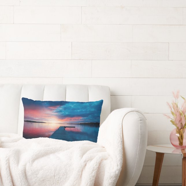Coussin Rectangle Beau coucher de soleil sur un lac de Calme (Canapé)
