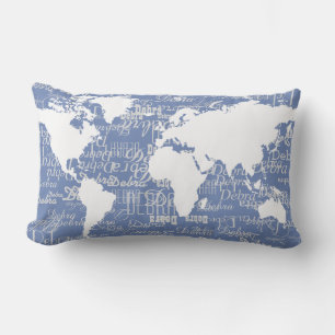 Coussin Rectangle beau motif de noms & plan du monde sur bleu
