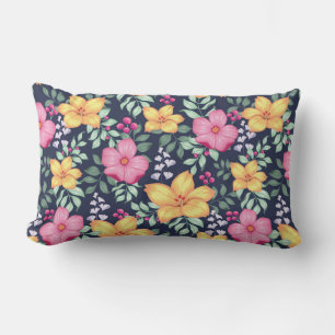 Coussin Rectangle Beau motif floral Fleurs Foliage Bleu rose