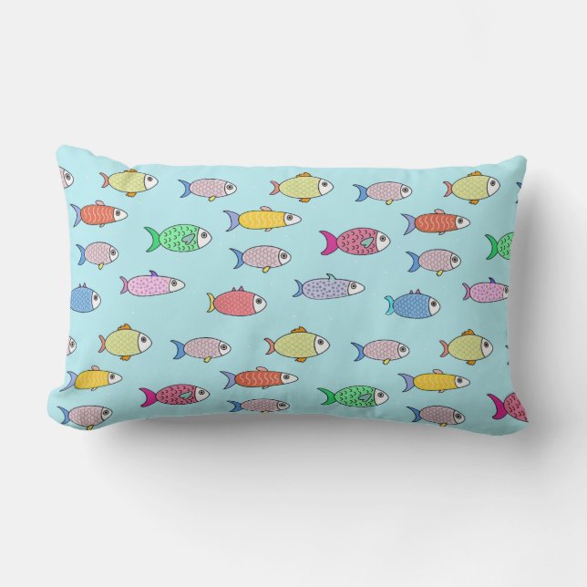 Coussin Rectangle Beau poisson multicolore sur bleu clair (Recto)