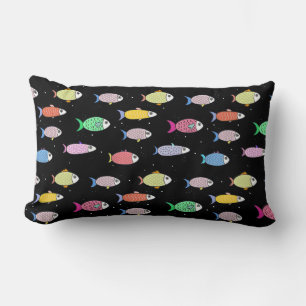 Coussin Rectangle Beau poisson multicolore sur fond noir