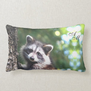 Coussin Rectangle Beau Raccoon sur la Jungle & Monogram