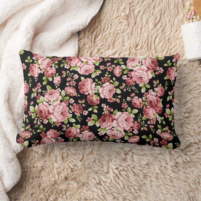 Coussin Rectangle Beau Roses à motifs floraux avec feuillage vert (Couverture)