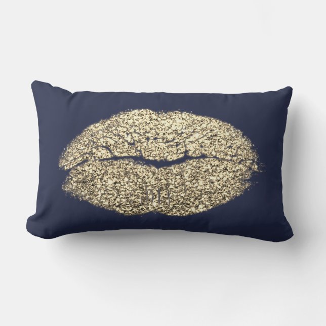 Coussin Rectangle Beauté Faux Gold Lip Parties scintillant bleu Mari (Recto)