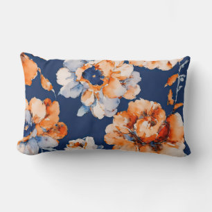Coussin Rectangle Bébé bleu, orange et floral marine