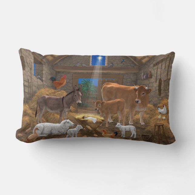 Coussin Rectangle Bébé Jésus Manger Nativité de Noël (Recto)