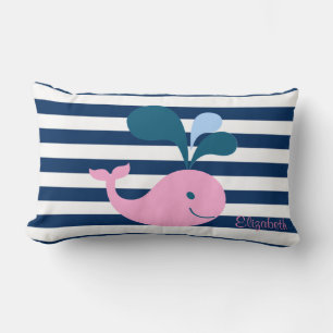 Coussin Rectangle Bébé mignonne baleine, Bleu bleu marine rayures pe