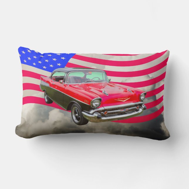 Coussin Rectangle Bel Air 1957 de Chevrolet et drapeau américain (Recto)
