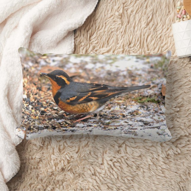 Coussin Rectangle Belle Chanson à Grive Variée sur Snowy Ground (Couverture)