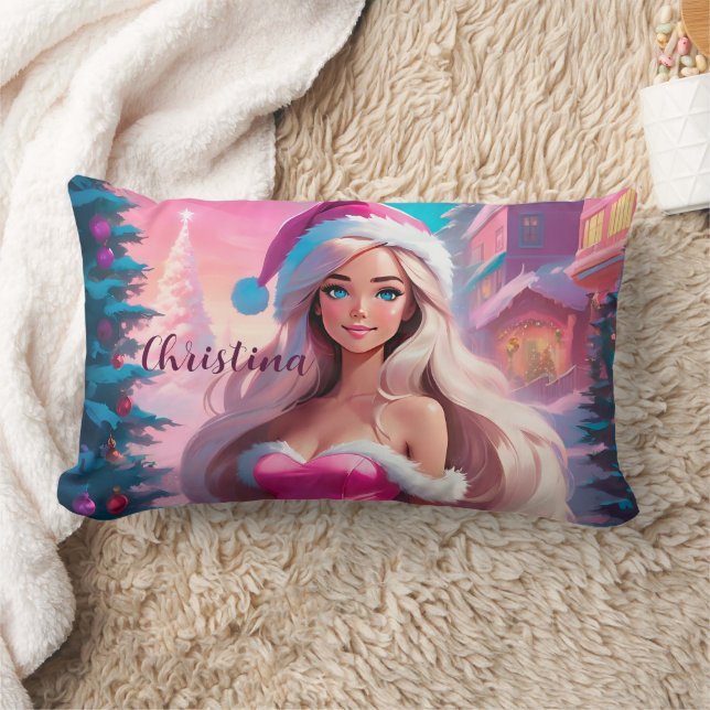 Coussin Rectangle Belle fille de Noël rose 01 (Couverture)