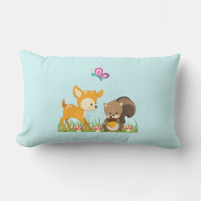 Coussin Rectangle Belle forêt Animaux Caricature Whimsical (Recto)