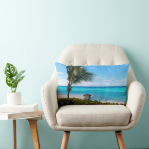 Coussin Rectangle Belle plage tropicale aux palmiers venteux