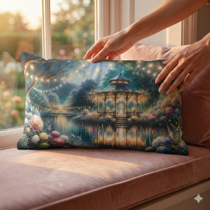 Coussin Rectangle Belvédère du jardin enchanté, reflet du crépuscule