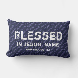 Coussin Rectangle BÉNÉFICIÉ AU NOM DE JÉSUS Écriture chrétienne Bleu