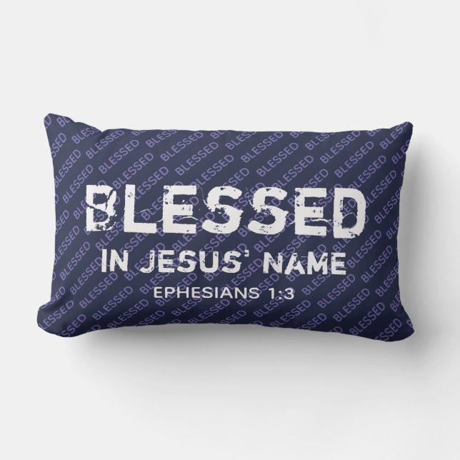 Coussin Rectangle BÉNÉFICIÉ AU NOM DE JÉSUS Écriture chrétienne Bleu (Recto)