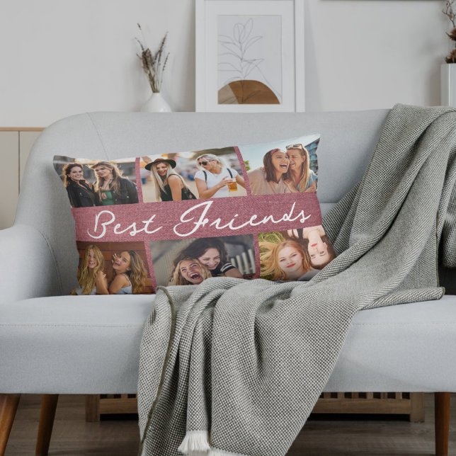 Coussin Rectangle Best Friends Script Calligraphy Photo Collage  (Créateur téléchargé)